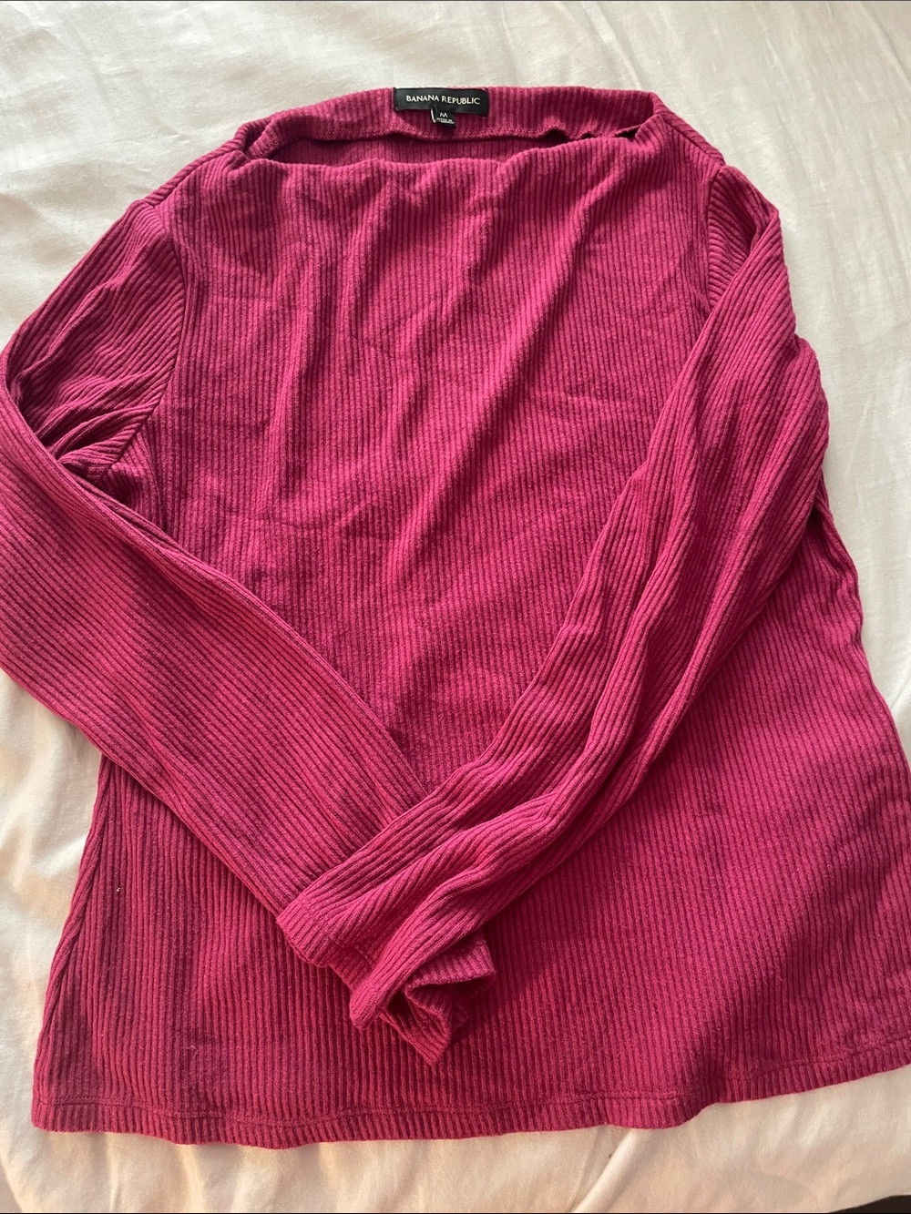 Banana Republic Ribbed Long Sleeve Top - Raspberry Pink